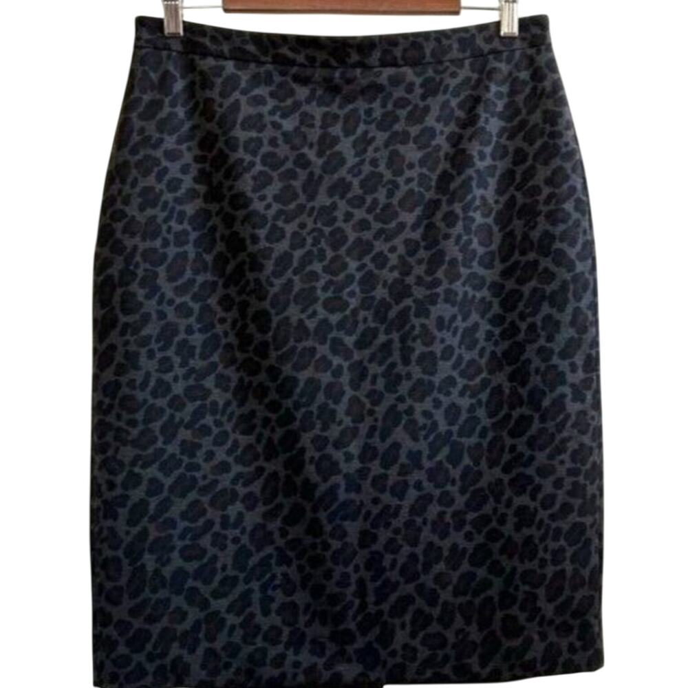 Ann Taylor Loft Skirt Women's Pencil Leopard Print Size 8 Gray Stretch